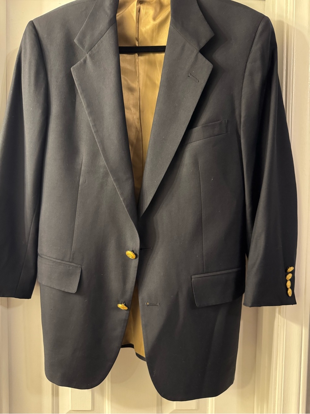 Men's Black Blazer with Gold Buttons and Satin Lining